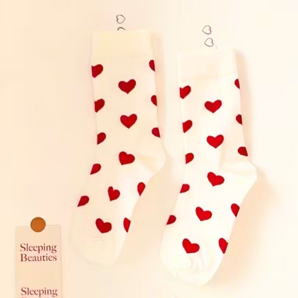 Sweetheart Socks Mid-Calf Soft Socks with Red Heart Pattern Easy Care